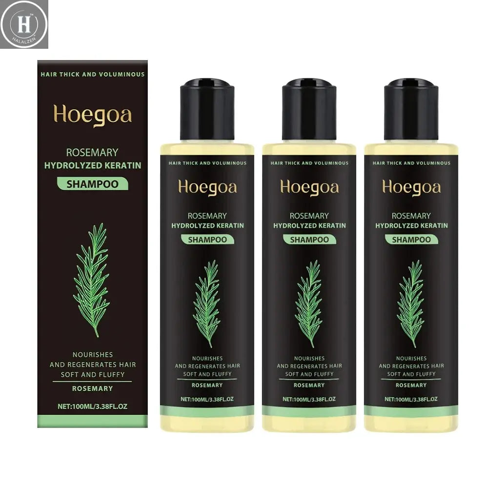 3pcs Rosemary Hair Growth Shampoo Thickening Hydrolyzed Keratin Dry Frizzy Damaged Repair Moisturizing Scalp Cleaning Shampoo HALALZEN