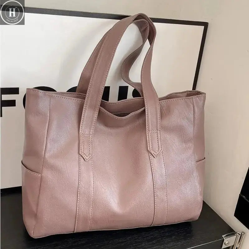 Fashion Design Women Solid Color Shoulder Bag Soft Pu Leather Commute Large Capacity Casual Tote Handbag Women's Shoulder Bag HALALZEN
