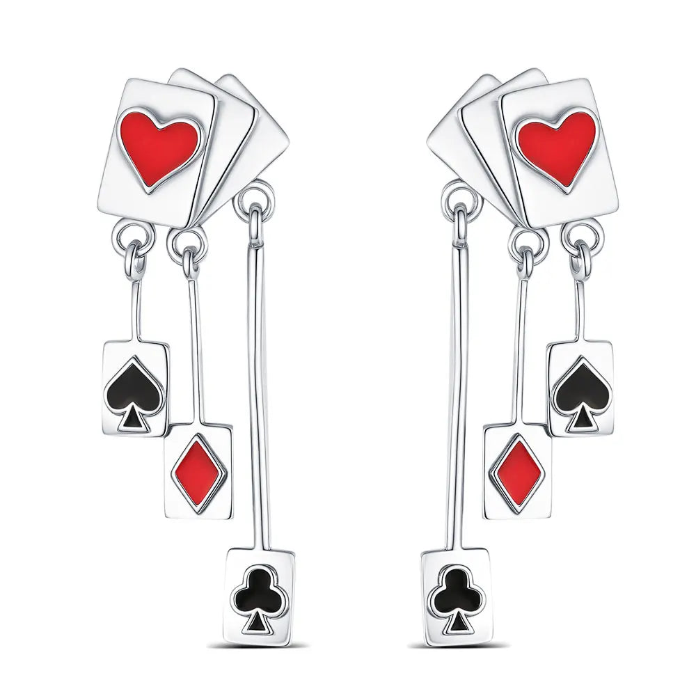 925 Silver Earrings Poker Red Heart A Necklace Ring Earrings Jewelry Suitable for Women Valentine's Day New Year Gifts