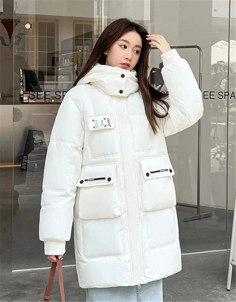 2024 New Women Jacket Winter Parka Down Cotton JacketsLoose Thick Warm Hooded Parkas Casual Long Coat Waterproof Outwear