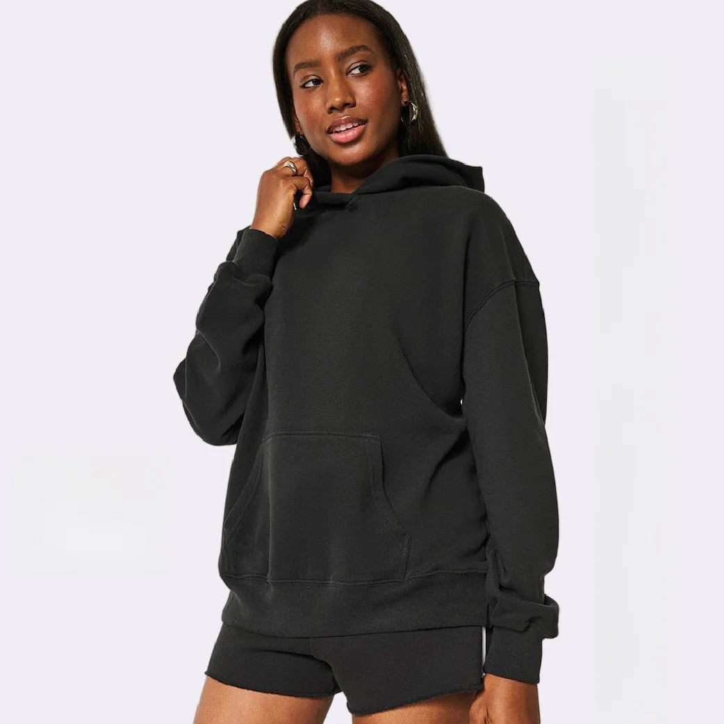 2025 Autumn New Pure Color Hoodie Sweatshirt Sport Outdoor Style Comfortable Casual Loose Fit Long Sleeve Polyester Fiber