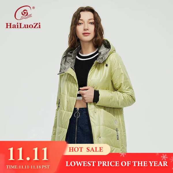 HaiLuoZi 2022 Women Spring  Jacket Short Parka Fashion Casual Unique Design Waterproof  Warm Women's Autumn Coat Hooded 875