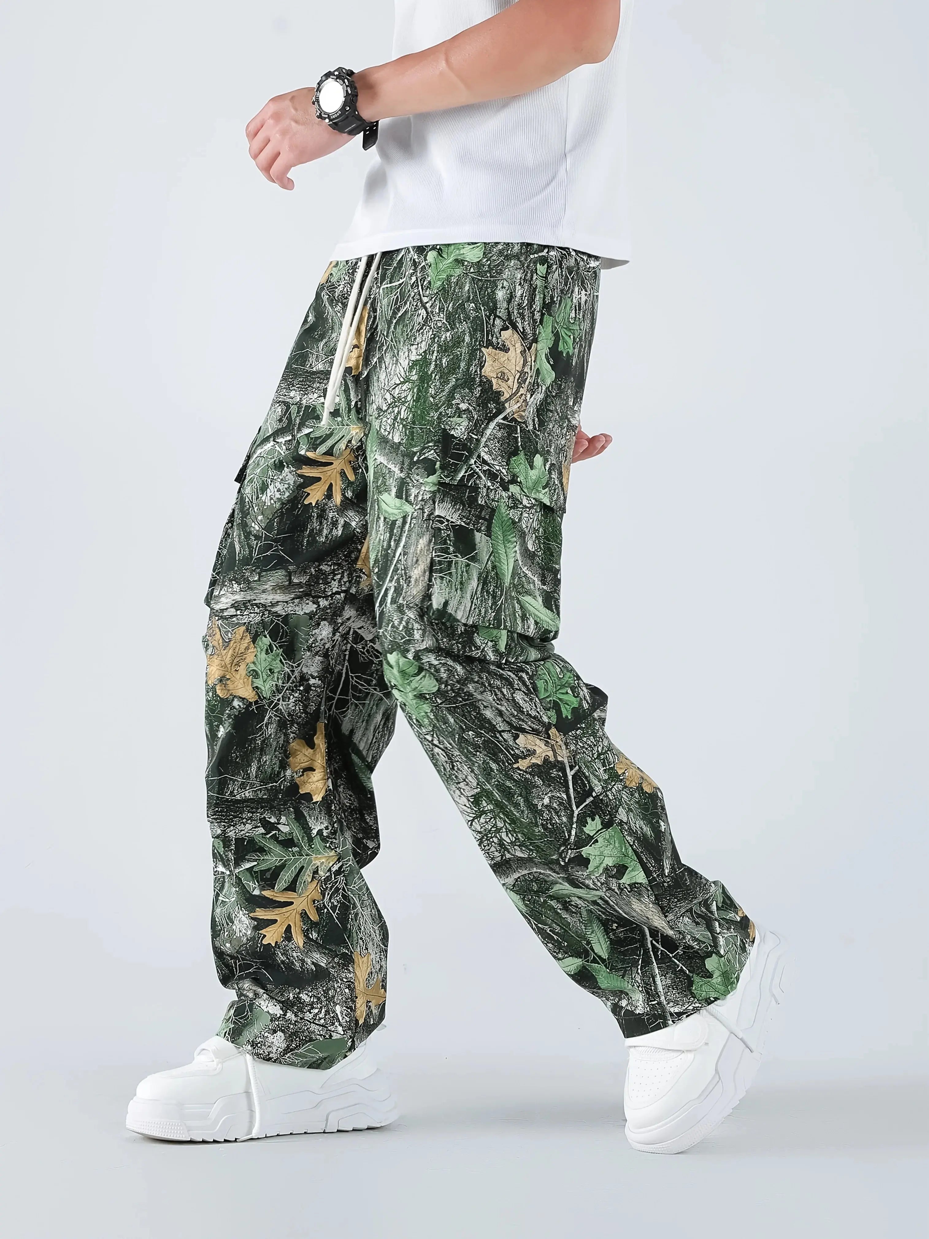 Men's Three-color Casual Camouflage Leaf Pattern Sport Belt Side Pocket Casual Sport Pants Halalzen UK