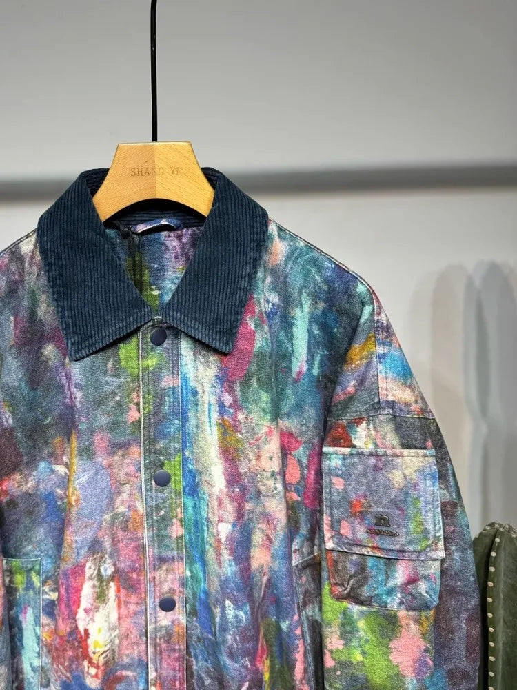 Fashion Hip Hop Mesn Camouflage Denim Jacket Patchwork Lapel Loose Fit Personality Spring Street Long Sleeve Casual Coat Male