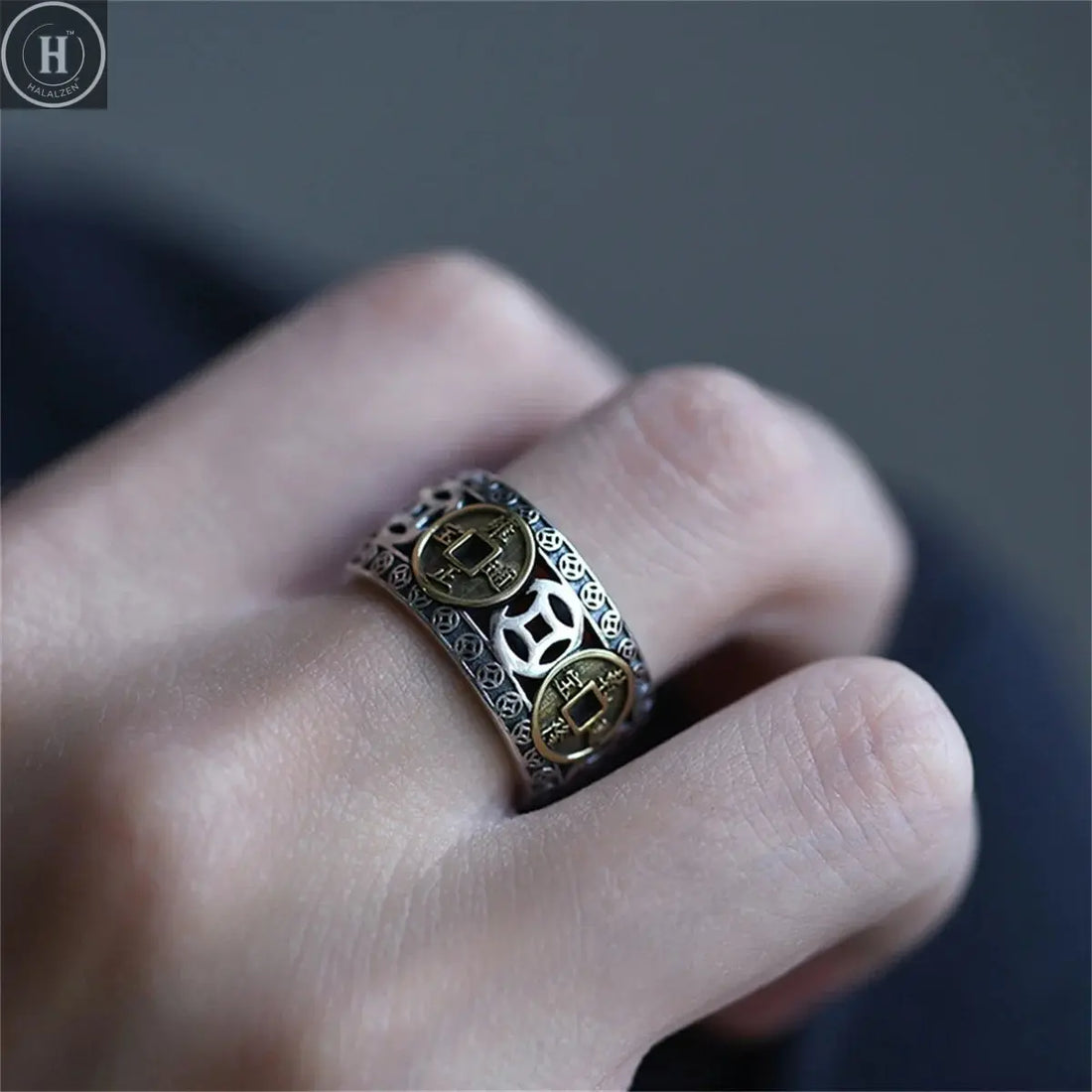 Chinese Style Vintage Copper Coin Opening Ring For Men Women Unisex Feng Shui Pixiu Rings Amulet Wealth Lucky Jewelry Best Gift HALALZEN