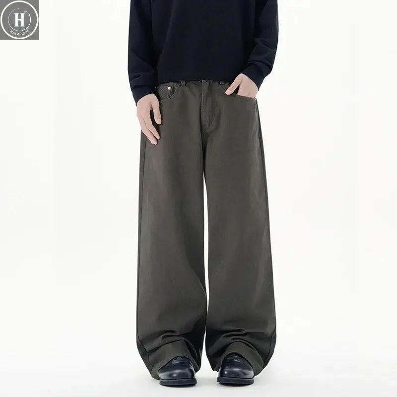 Baggy Wide-leg Jeans 100% Cotton Comfortable Breathable Autumn Casual Denim Pants Loose Straight Trousers Fashion Streetwear Halalzen UK