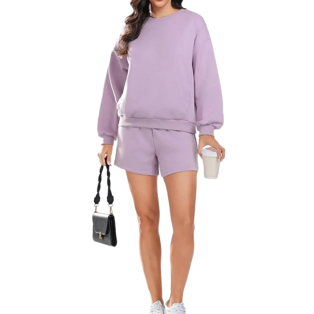 Women's 2-Piece Set Sportswear Casual Long Sleeve Hoodie And Shorts Outfit Polyester Fiber Made in China Trending 2025 Cross-Bor