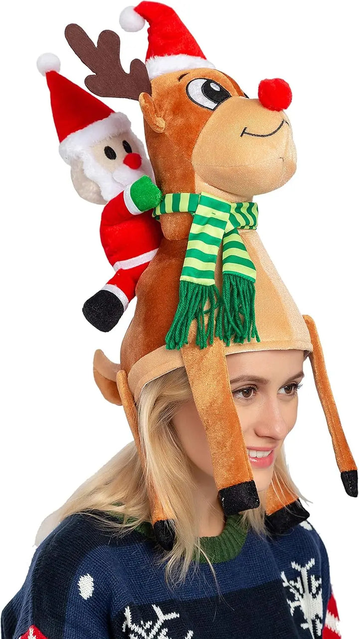 JOYFY Funny Christmas Reindeer Hat Santa Riding a Reindeer for Cute and Festive Christmas Party Gifts Dress Up Celebration