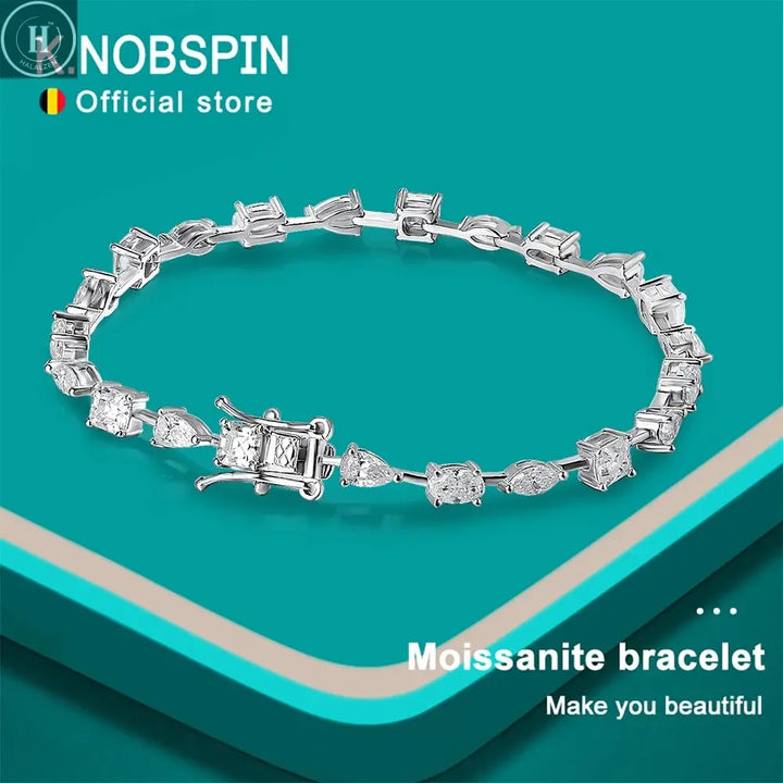 KNOBSPIN 6.3 - 8.1ct Moissanite Tennis Bracelets for Women Men D VVS1 Lab Grow Diamond s925 Sterling Silver Plated 18k Bracelet HALALZEN