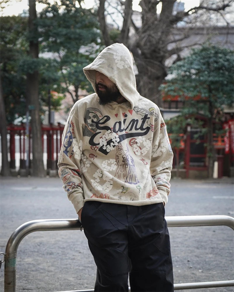 Washed Saint Jesus Hoodie Sweatshirt Men Women 1:1 Best Quality Oversize Vintage Pullovers Crewneck