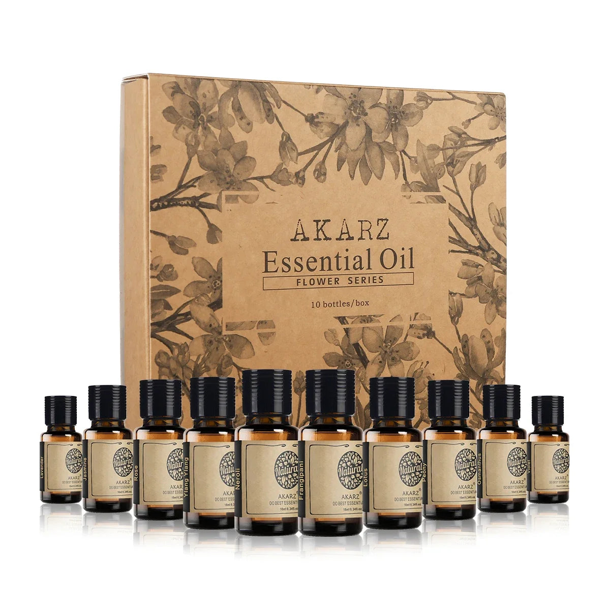 AKARZ Flower Serie 10 Sets Lavender Jasmine Rose Ylang Neroli Frangipani Lotus Peony Osmanthus Violet Essential Oil