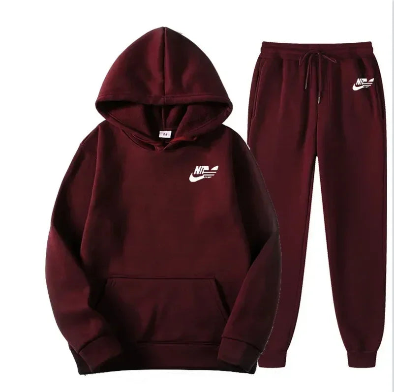 Winter Hoodie Sets Men Fashion Fleece Red Hoodies Black Brand Pants Casual Jogger Suit Tracksuit Sweatshirt