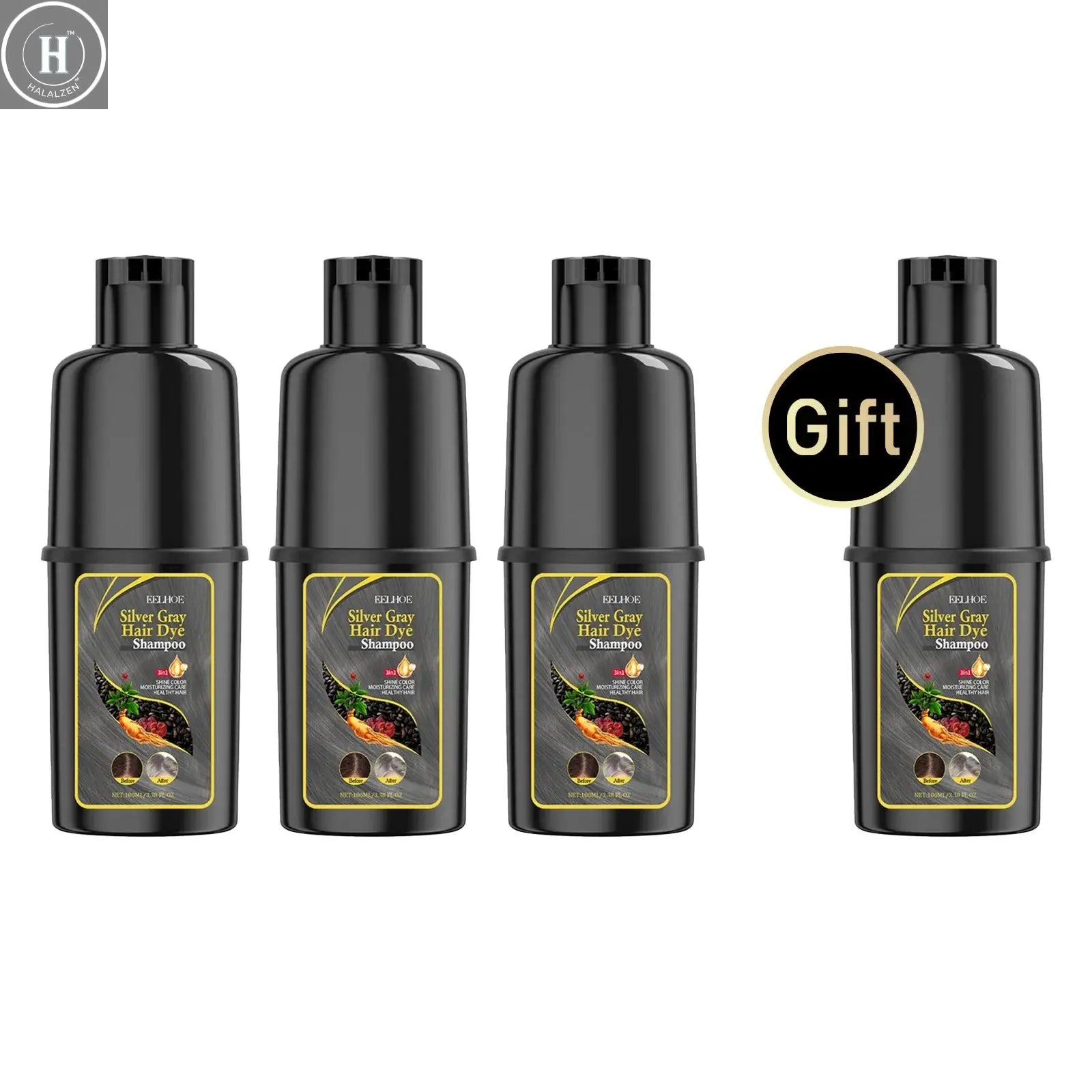 EELHOE 100ml Hair Dye Shampoo Silver Gray Quickly Dye Moisturize Make Hair Soft Shiny High-efficiency Dye Safe Gentle Hair Care HALALZEN