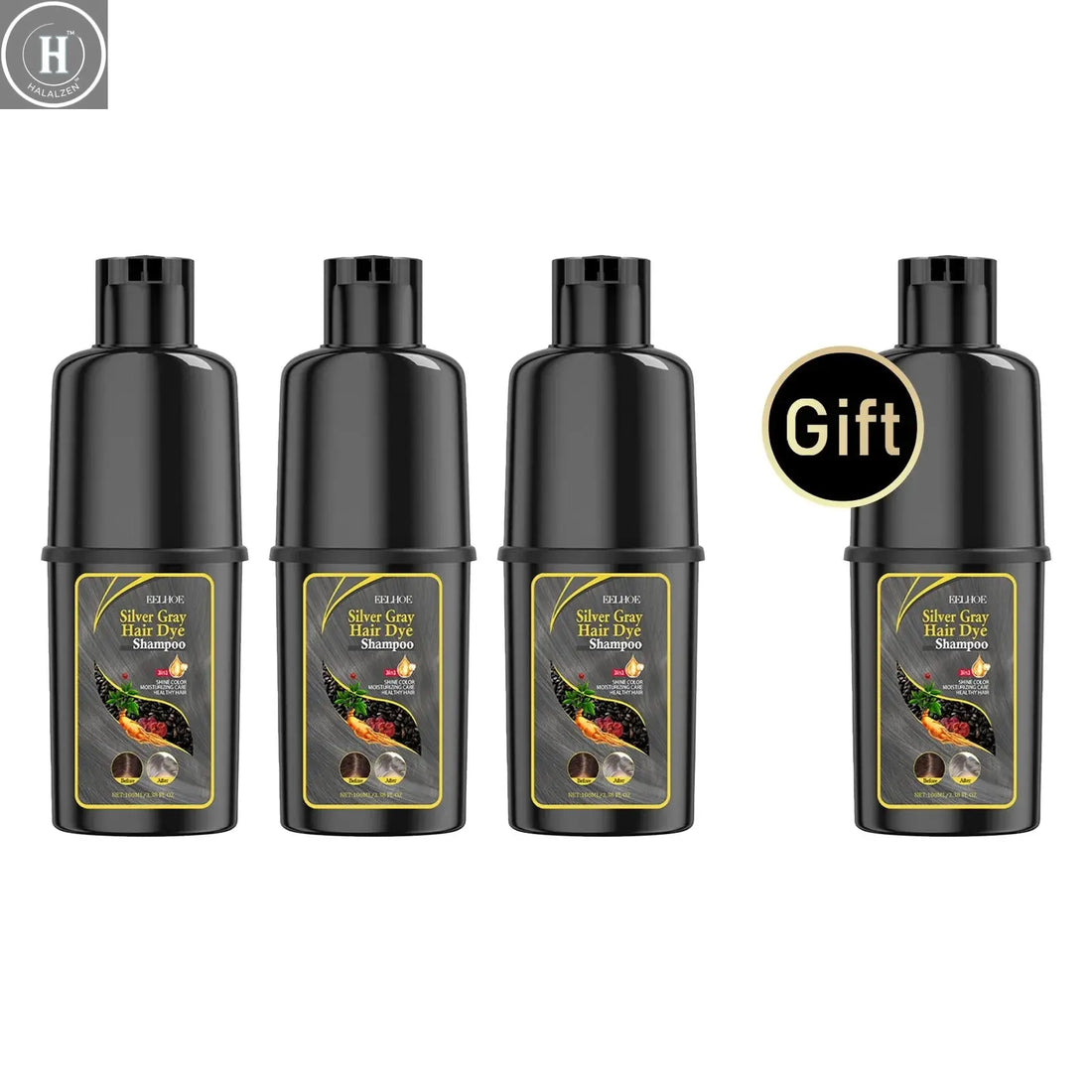 EELHOE 100ml Hair Dye Shampoo Silver Gray Quickly Dye Moisturize Make Hair Soft Shiny High-efficiency Dye Safe Gentle Hair Care HALALZEN