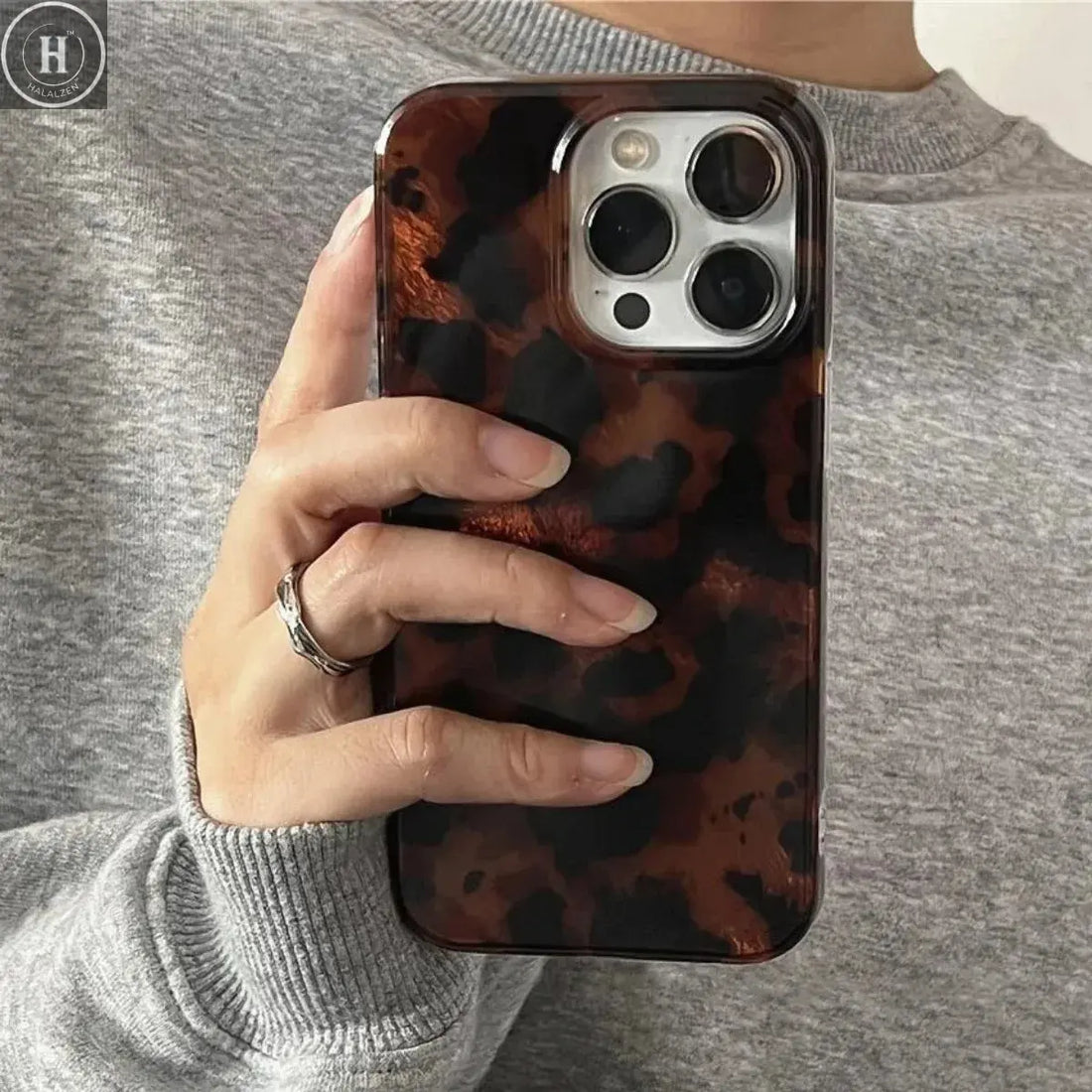 Retro Amber Texture Laser Phone Case For iPhone 17 16 Pro Max 15 14 13 12 11 XS XR 7 8 Plus 16E Stylish Leopard Print Soft Cover Halalzen UK