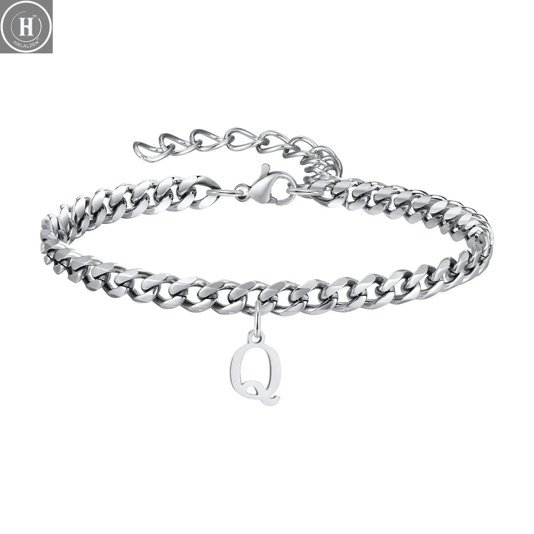 Mens Initials Cuban Links Bracelets,Stainless Steel A-Z 26 Letters Alphabet Charm Chain Wristband Adjustable,Casual Jewelry Gift HALALZEN