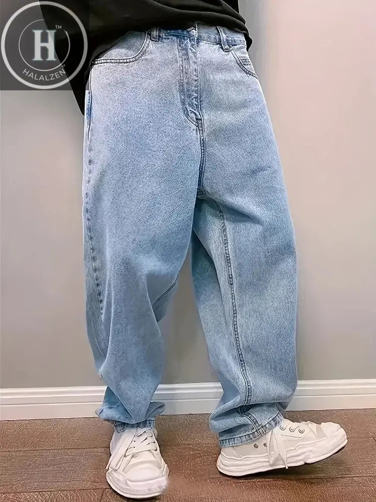 Plus Size 3XL Spring Autumn Baggy Jeans Men Fashion Oversize Casual Straight Loose Denim Trousers Y2k Streetwear Wide Leg Pants Halalzen UK