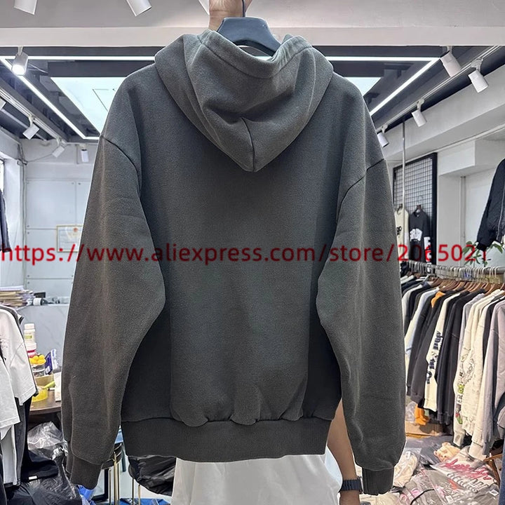 Sun Embroidery Hoodie Men Women Top Quality Oversize Washed Pullover