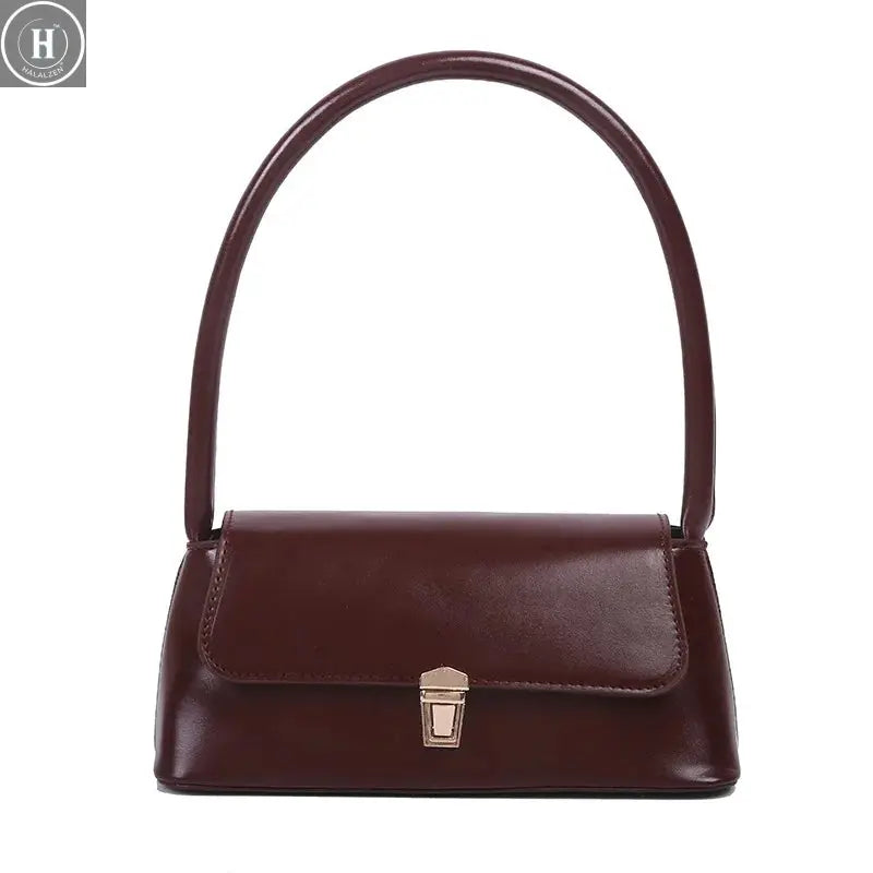 Solid Color Flip Lock Pu Leather Handbag Women Shoulder Bag, Versatile Underarm Bag, Autumn Winter Baguette Bag, Retro Tote Bag HALALZEN