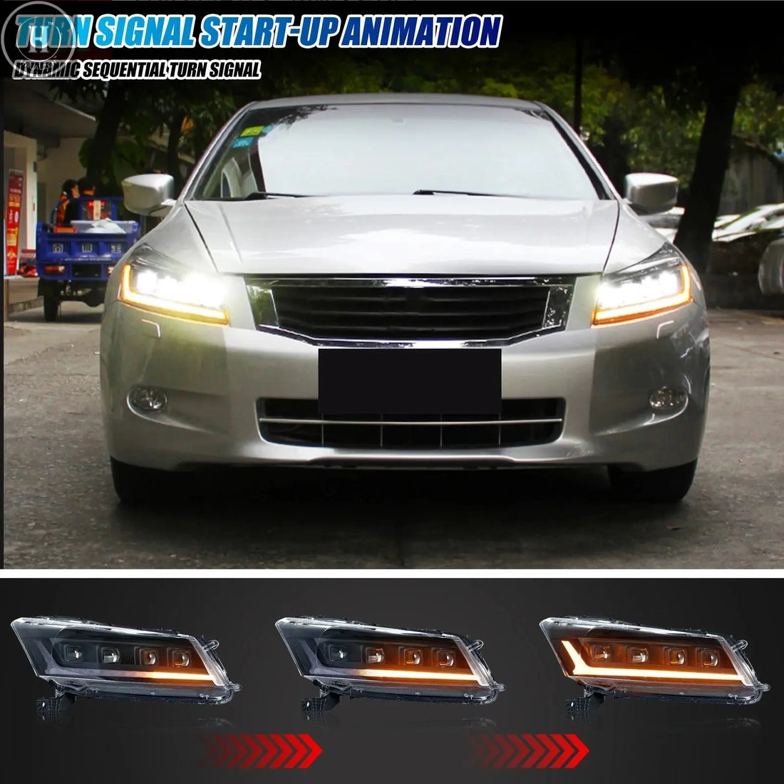 LED Headlights for Honda Accord 2008-2012 EX LX 8th Gen Sedan DRL Projector Sequential Turn Signal Front Lamps Assembly HALALZEN
