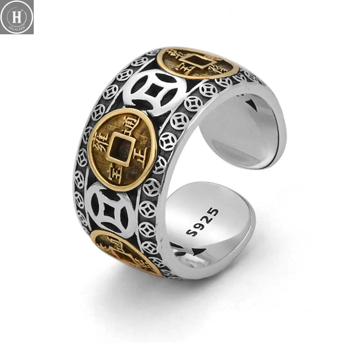 Chinese Style Vintage Copper Coin Opening Ring For Men Women Unisex Feng Shui Pixiu Rings Amulet Wealth Lucky Jewelry Best Gift HALALZEN