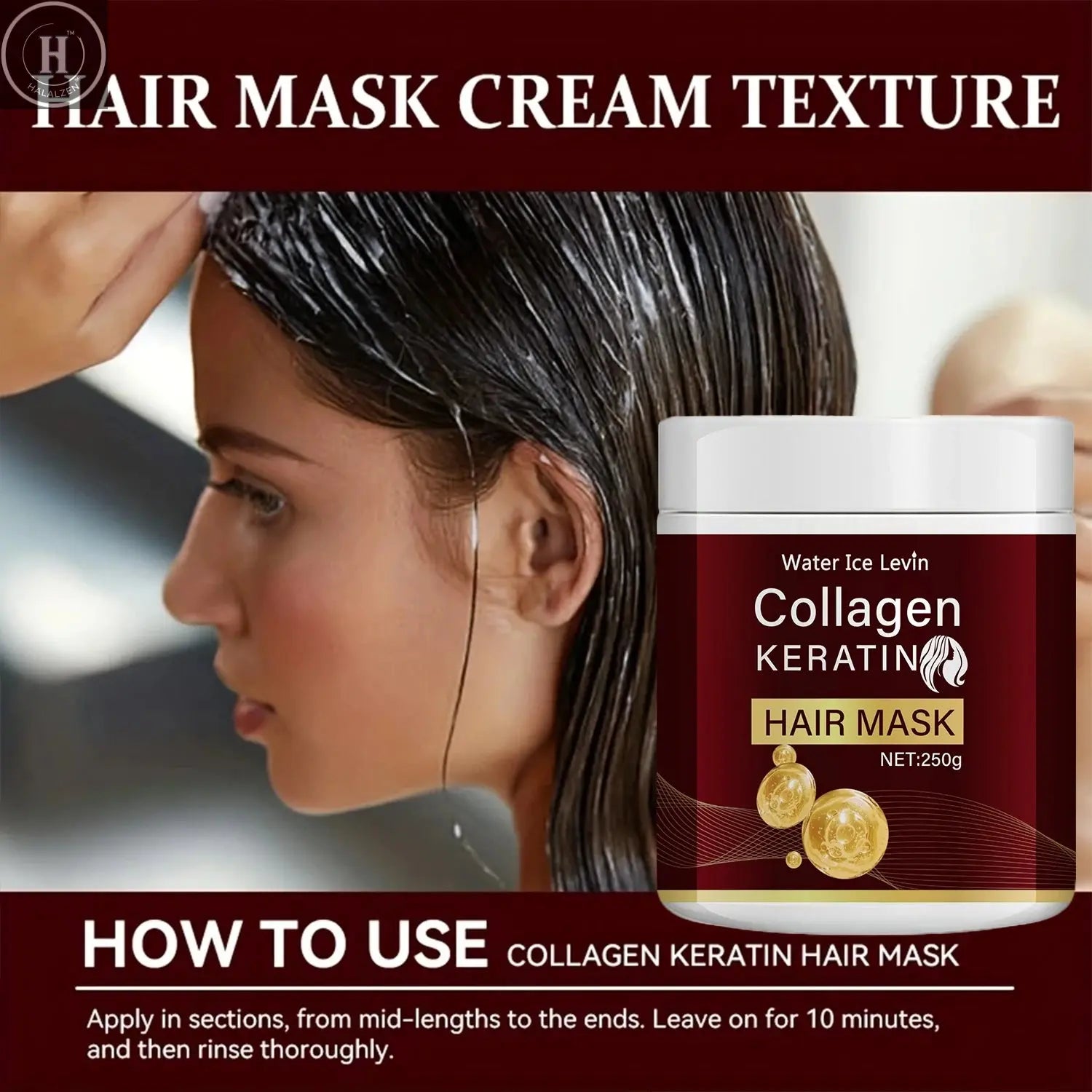 Collagen Keratin Hair Mask, Deeply Nourishes Dry and Damaged Hair, Enhances Elasticity - Rich in Argan Oil, Deeply Moisturizes and Smoothes HALALZEN