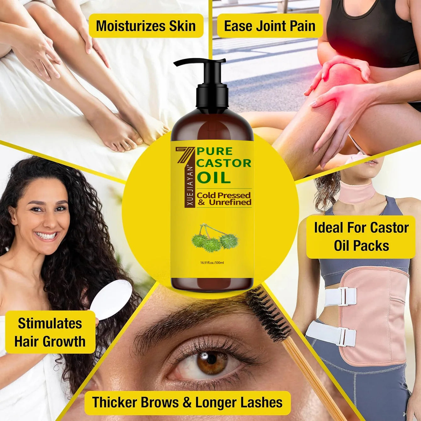 100% Pure And Castor Oil For  Eyelashes Hair Growth, And Eyebrows - Carrier Oil For Essential Oils, Aromatherapy And Massage HALALZEN