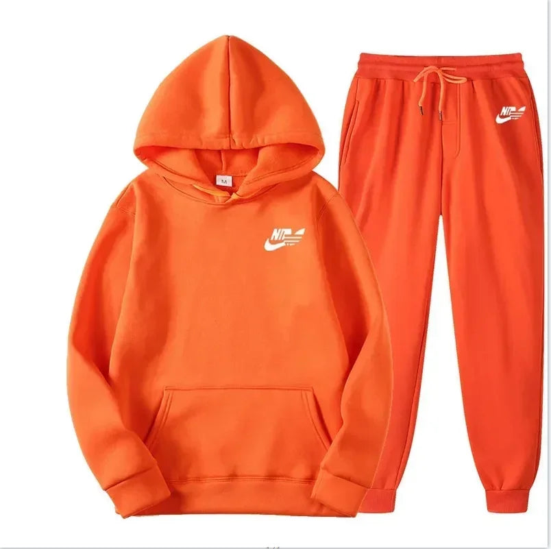 Winter Hoodie Sets Men Fashion Fleece Red Hoodies Black Brand Pants Casual Jogger Suit Tracksuit Sweatshirt