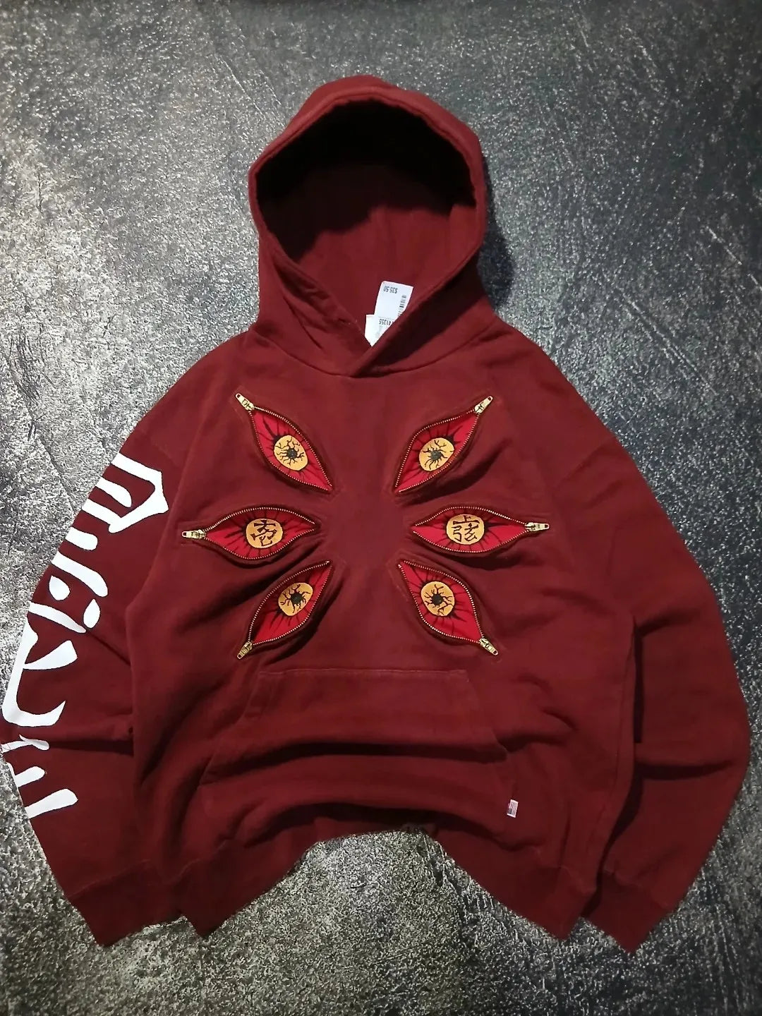 Devil Eye Ripped Embroidered Retro Hoodies Oversized Punk Gothic Casual Hoodie Sweatshirt Harajuku Streetwear Y2k Women Clothing