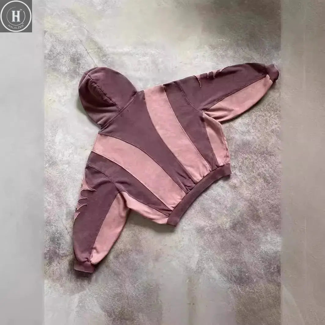 Street Sle Y2K Patchwork Hoodie ex Loose Casual Faionable Hooded Sweatirt Spring 2024 Long Sve Stripe Pattern HALALZEN