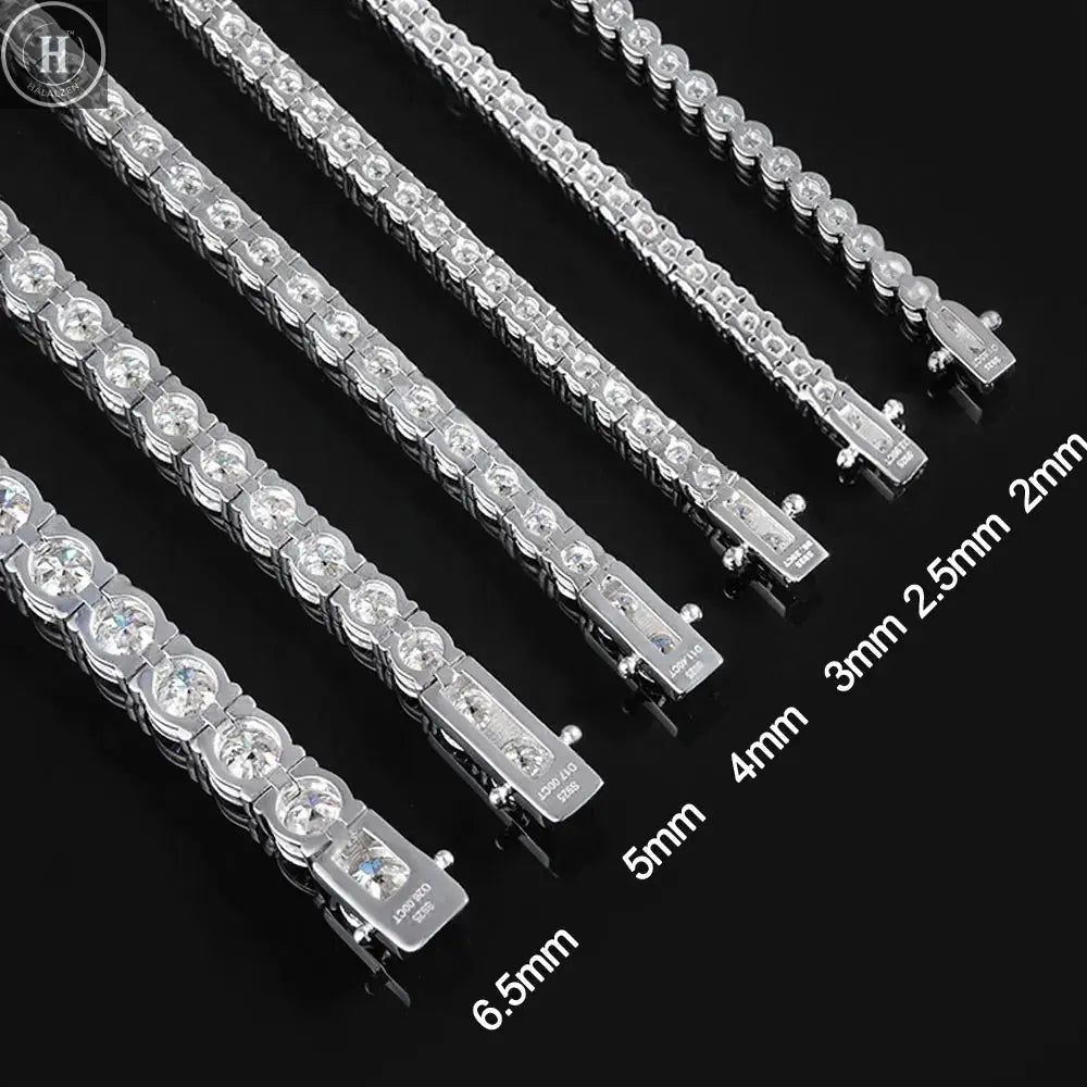 KNOBSPIN 2mm Moissanite Tennis Bracelet 925 Sterling Silver Plated White Gold Bracelet for Women Man Sparkling Party Jewelry HALALZEN