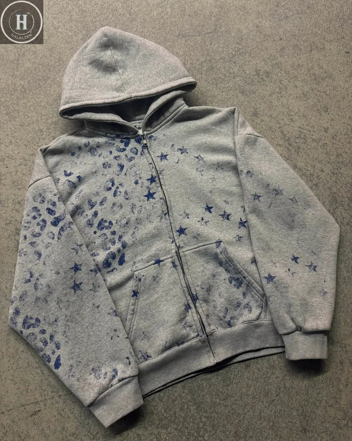 Exclusive design Dark leopard print star set Retro aging craftsmanship Trendy sweatshirt trousers suit HALALZEN