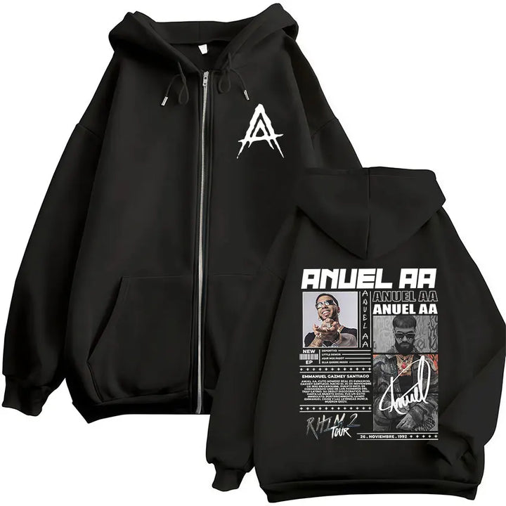 Rapper Anuel AA Rhlm 2 Album 2025 Zipper Hoodies Men Women Clothing Fashion Zip Up Hooded Sweatshirt Oversized Pullovers Jackets