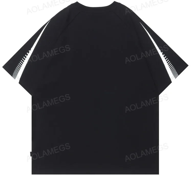 Streetwear Men Oversized Tshirts Black White Splicing Graphic Print T-shirt Hip Hop Harajuku Top Tees Loose Casual Short Sleeves