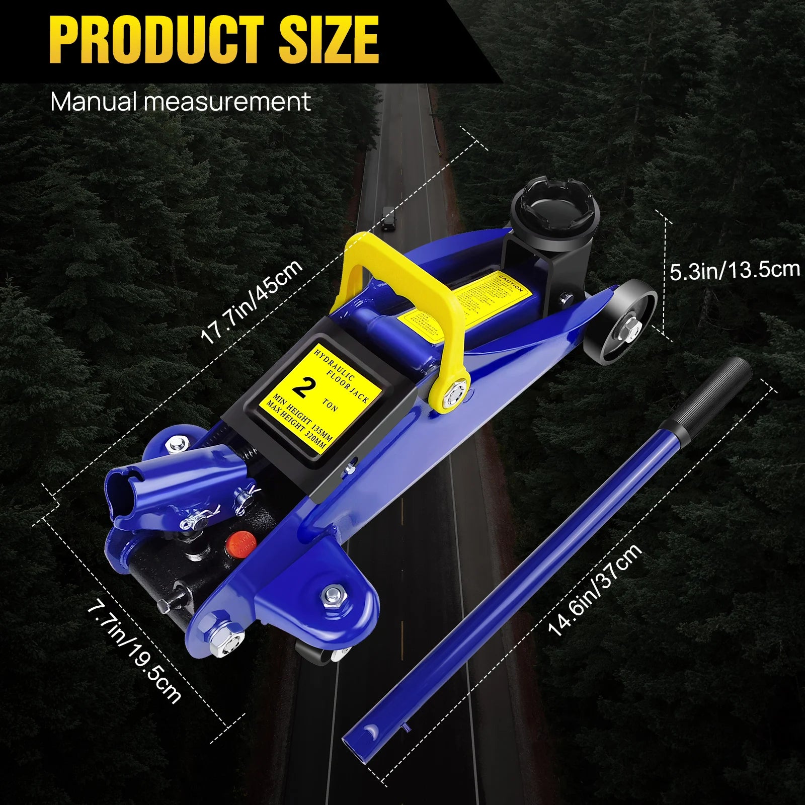 PRO. 2 Ton Hydraulic Trolley Steel Jack,Flat Lifting Height 135-320 mm, 360° Wheels Car Lifter Axle Stand for Workshop Home