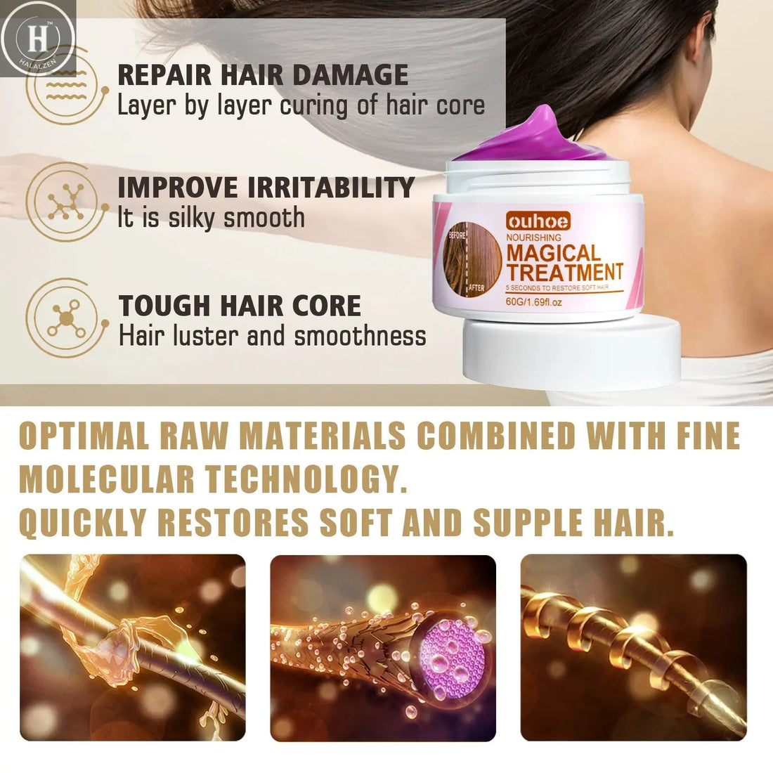 Magical Hair Mask 5 Seconds Repair Damage Frizzy Soft Smooth Shiny Hair Deep Moisturize Hair Treat Repair Hair Scalp Care 60g HALALZEN