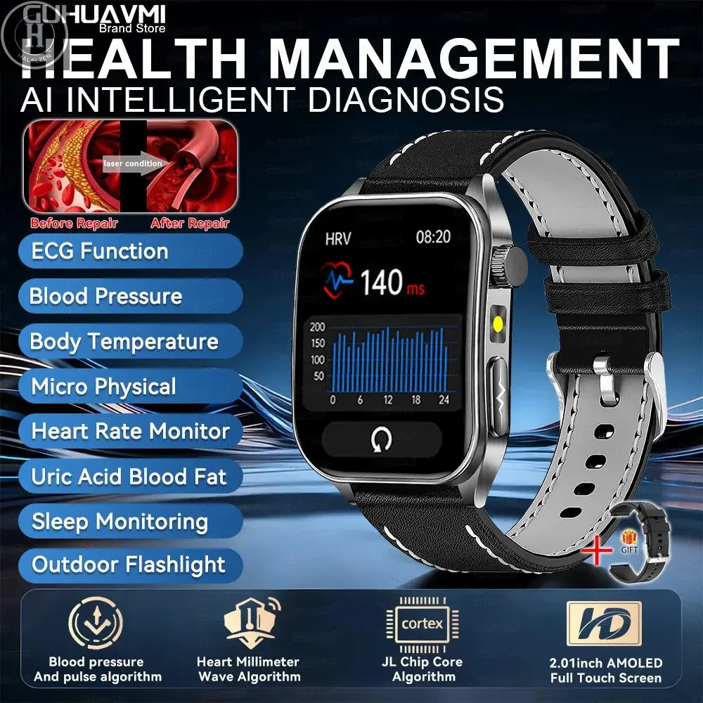 2026 New 650nm Laser Therapy Health Smartwatch Men ECG Blood Pressure Lipid Uric Acid Bluetooth Call Smart Watch For Android IOS HALALZEN