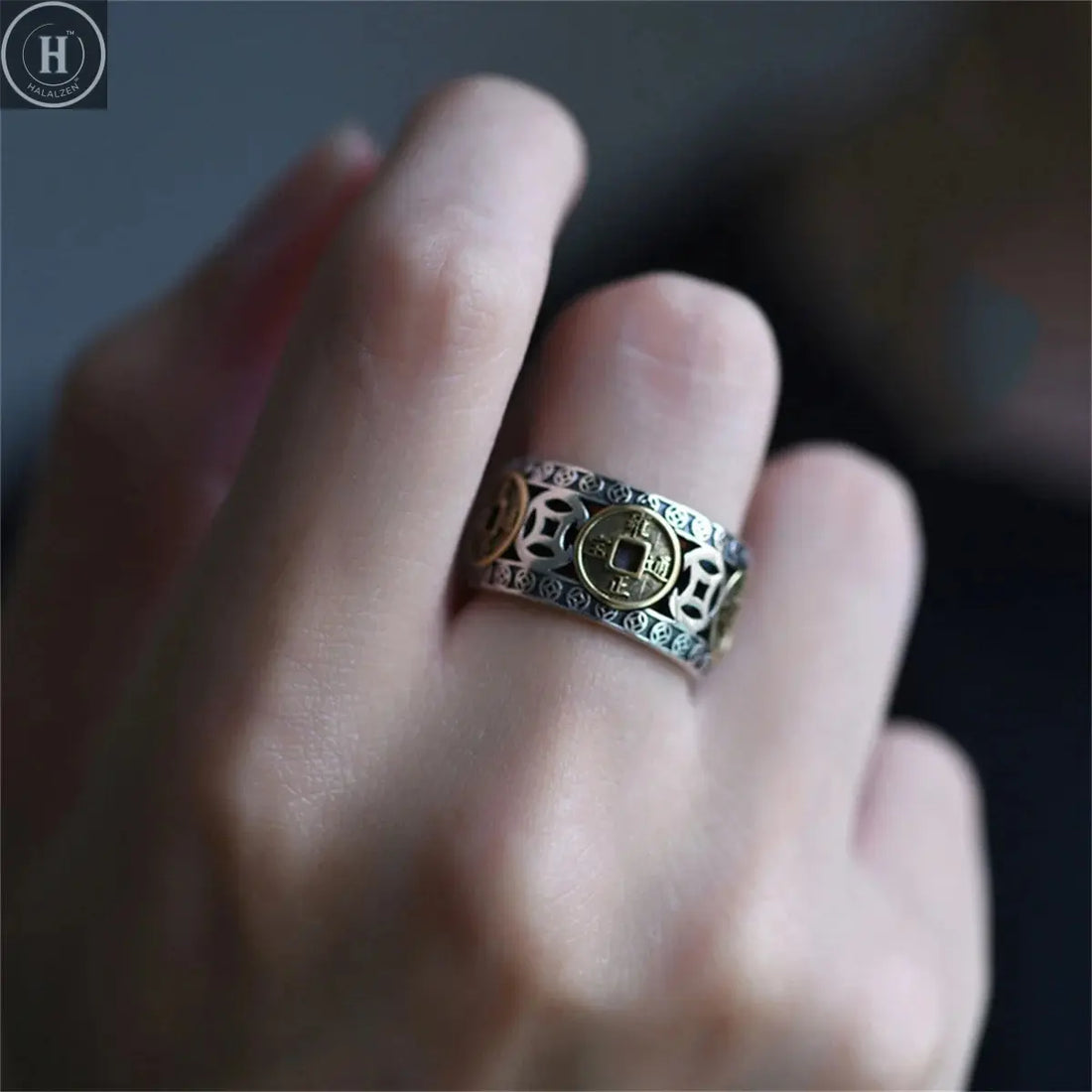 Chinese Style Vintage Copper Coin Opening Ring For Men Women Unisex Feng Shui Pixiu Rings Amulet Wealth Lucky Jewelry Best Gift HALALZEN