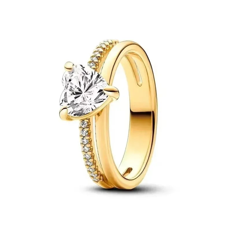 Exquisite Gold Color Series 925 Sterling Silver Classic Square Heart shaped Crown Ring Exquisite Charm Jewelry Birthday Gifts