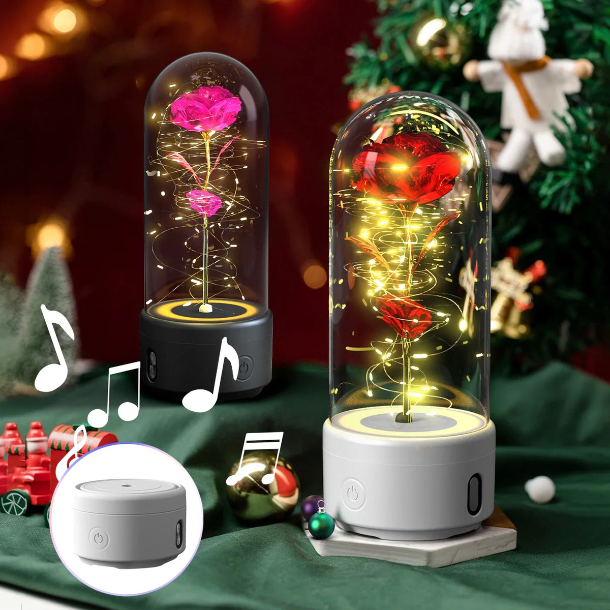 Creative 2 In 1 Rose Flowers Light And Bluetooth Speaker Valentine's Day Gift Rose Luminous Night Light Ornament In Glass lamps