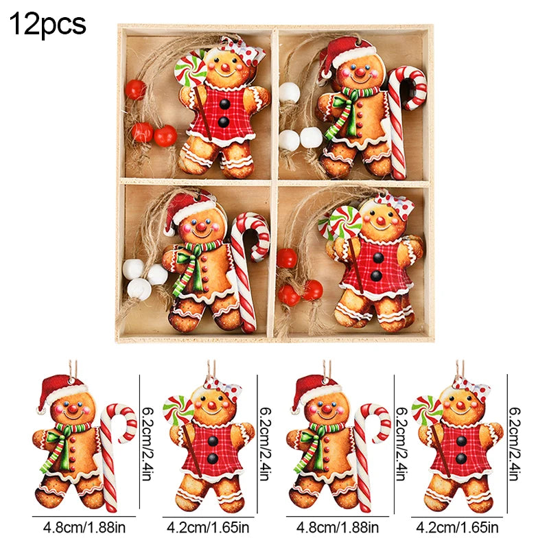 Christmas Wooden Pendants Gingerbread Man Gnomes Xmas Tree Hanging Oranment 2024 Noel Navidad Decorations for Home New Year Gift