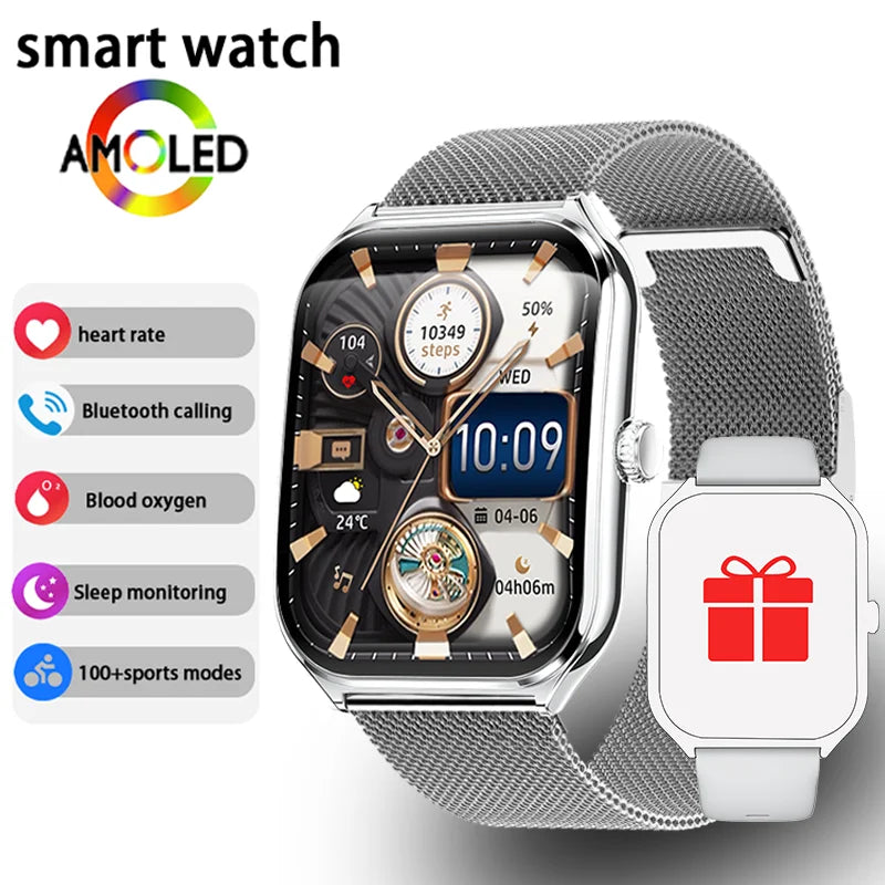 New Ultra Thin Smart Watch men 1.96" AMOLED HD Pixel Display Always Show Time BT Call Reminder Smartwatch Ladies For Android iOS