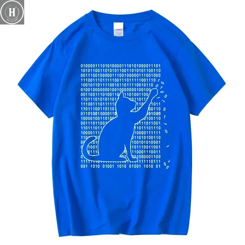Men's High Quality T-shirt 100% Cotton Funny Cool Cat Design Print Summer Loose Short Sleeve for Men T-Shirt Male Tops Tees HALALZEN