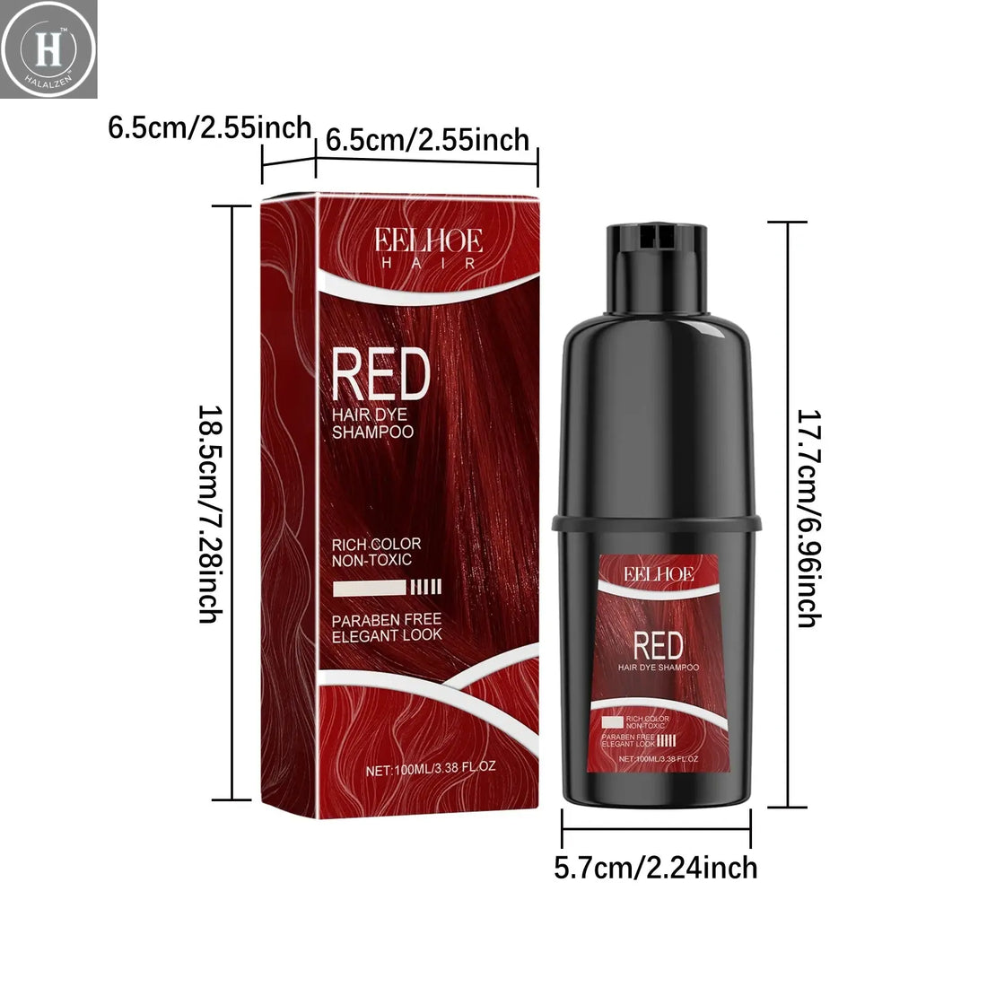 EELHOE 100ml Red Hair Color Shampoo Herbal Extracts Nourishing Care Long-Lasting Color Gentle Healthy Dyeing for All Hair Types HALALZEN