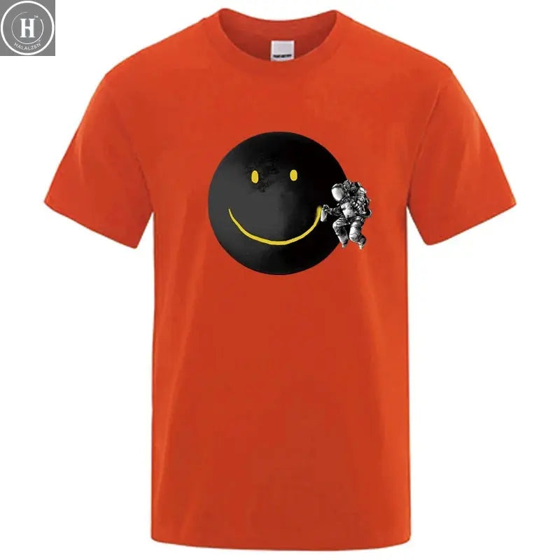 Summer Men's T-shirt High Quality 100% Cotton Funny Spaceman Printing Casual Loose O-neck Men Short Sleeve T-shirt Male Tee Tops HALALZEN