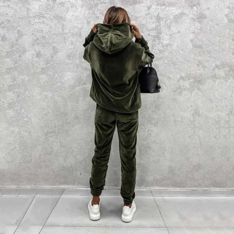 Jumper Suit Winter Spring Solid Casual Tracksuit Women Fleece 2 Pieces Sets Sports Sweatshirts Pullover Sweatpants Halalzen UK