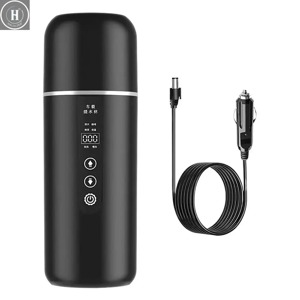 12v/24v 500ML Smart Car Heating Cup Portable Electric Kettle Touch Screen Thermal Mug Stainless Steel Water Heater Bottle HALALZEN