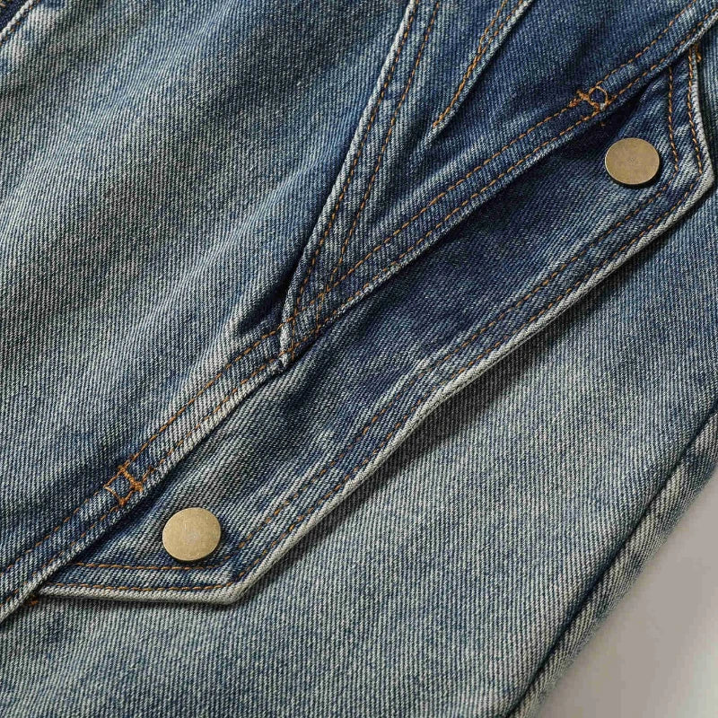 Men Stand Collar Loose Casual Gradient Splice Washed Denim Rivet Punk Rock Motorcycle Jacket Cityboy Plus Size Jeans Coat