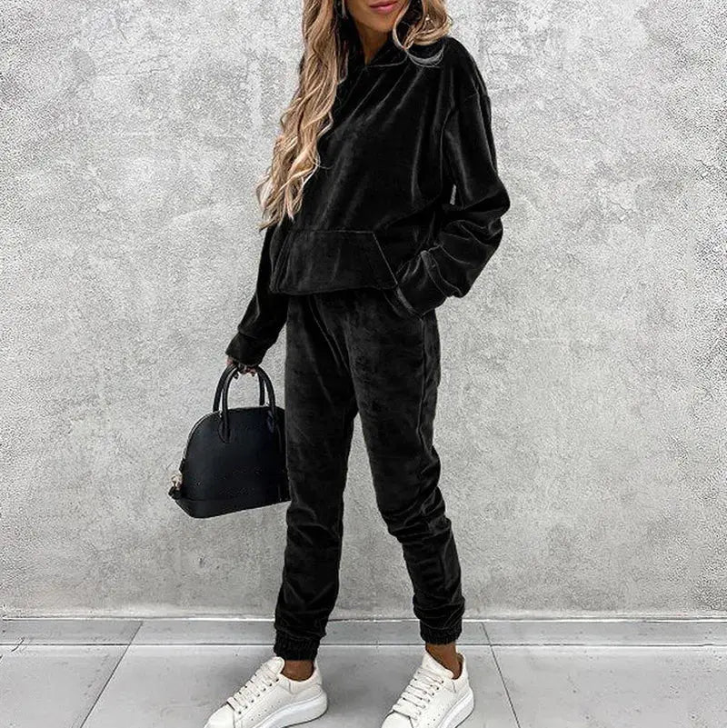 Jumper Suit Winter Spring Solid Casual Tracksuit Women Fleece 2 Pieces Sets Sports Sweatshirts Pullover Sweatpants Halalzen UK