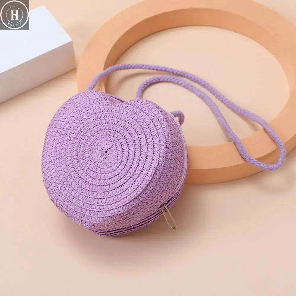 Children's Straw Shoulder Bags Beach Bag Coin Purse Kids Heart Shape Woven Crossbody Bag HALALZEN